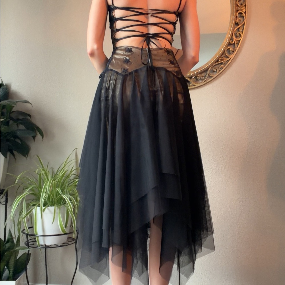 Masquerade Black Asymmetrical Tulle Lace-Up Dress